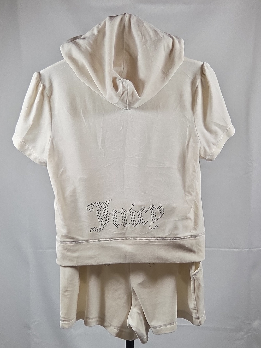 Juicy Couture Cream Rhinestone Logo Velour Hoodie Short Set Size M